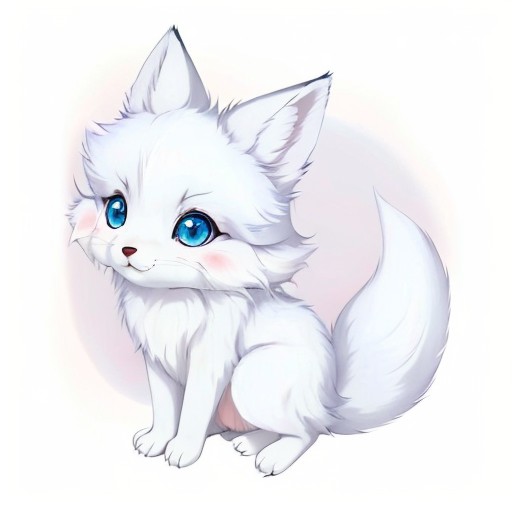 E5パイプライン: 白い子狐、青い瞳。アプリの図鑑アイコンとして使えるクオリティ