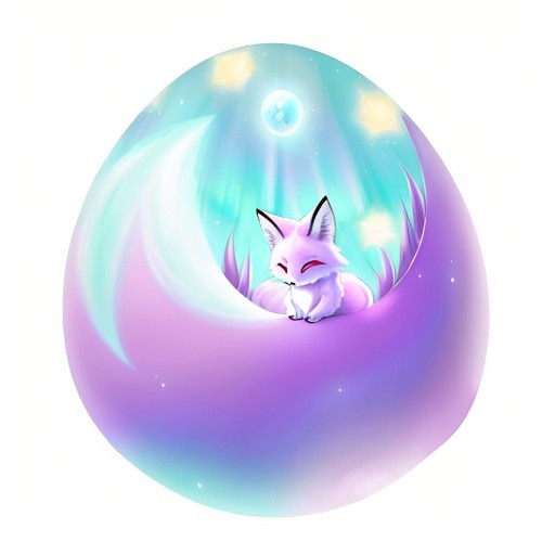 E5パイプラインで変換後: 卵の中に狐が眠る神秘的なイラスト